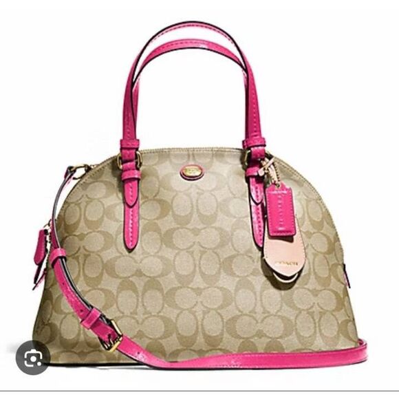 Coach Peyton Signature Cora Domed Satchel Pink & Tan EUC - Picture 1 of 8
